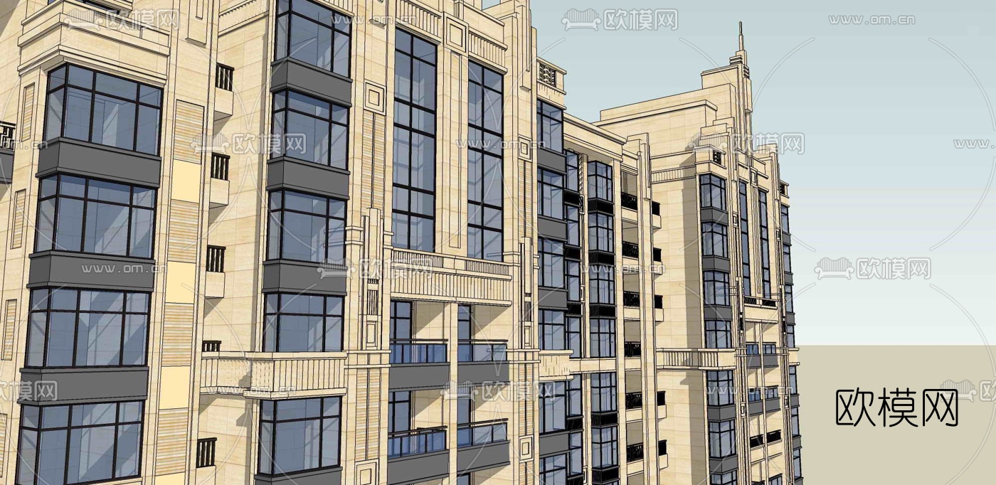 新古典超高层公寓楼外观su模型下载（渲染图5）