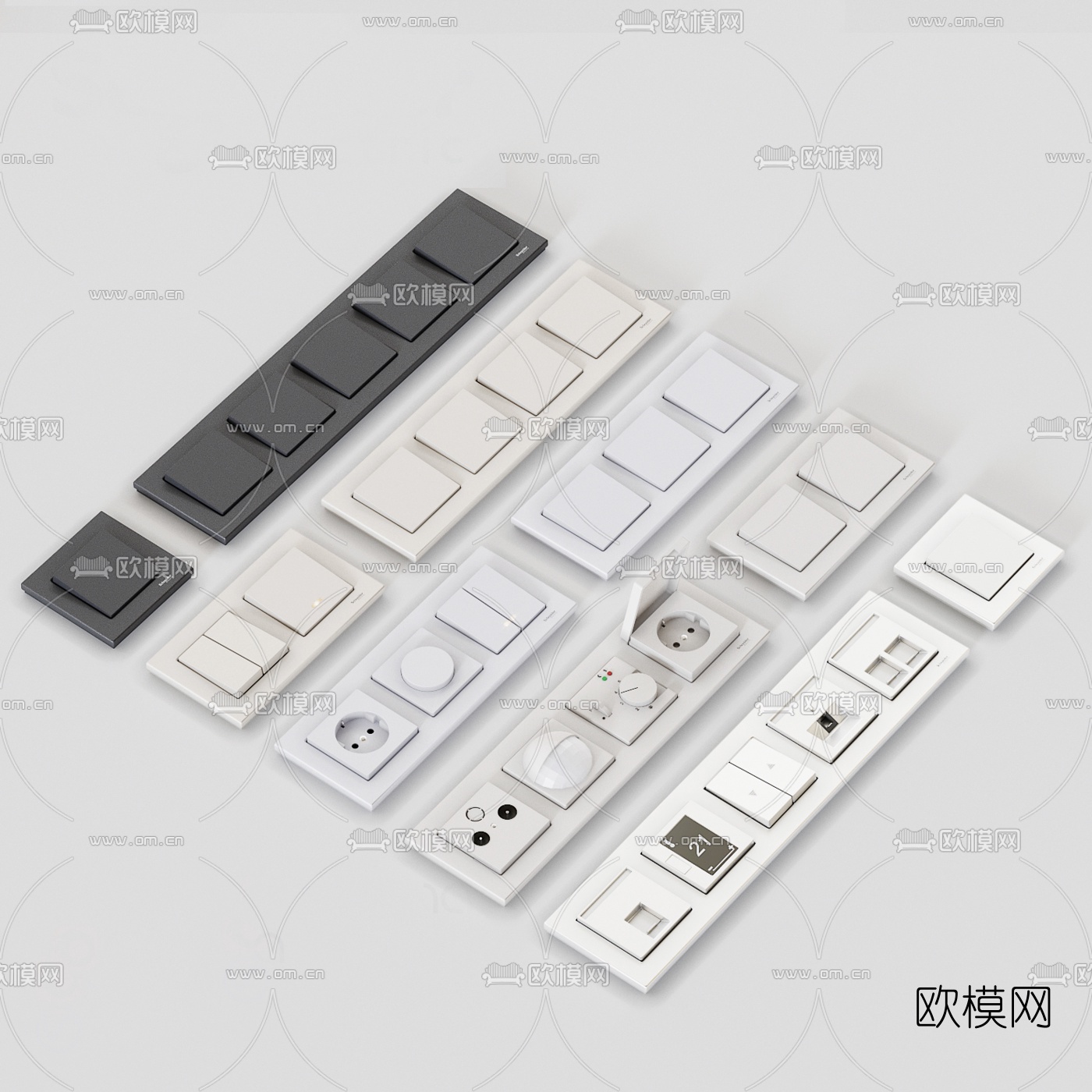 现代开关插座面板3d模型下载（渲染图1）