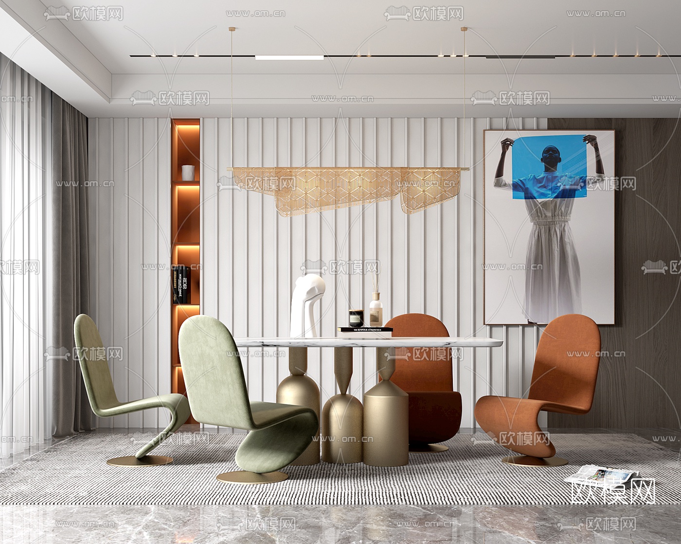 后现代大理石餐桌椅3d模型