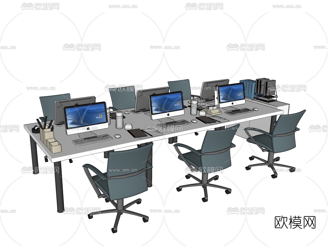 现代卡座办公桌椅su模型下载