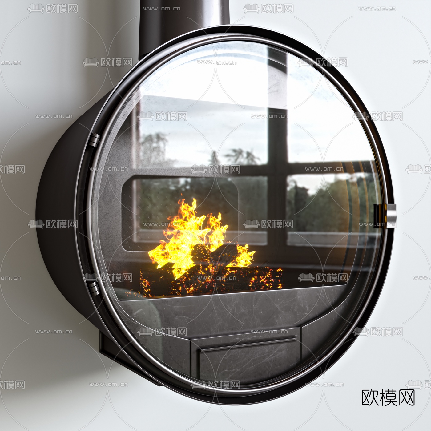 工业风吊挂壁炉3d模型下载（渲染图2）