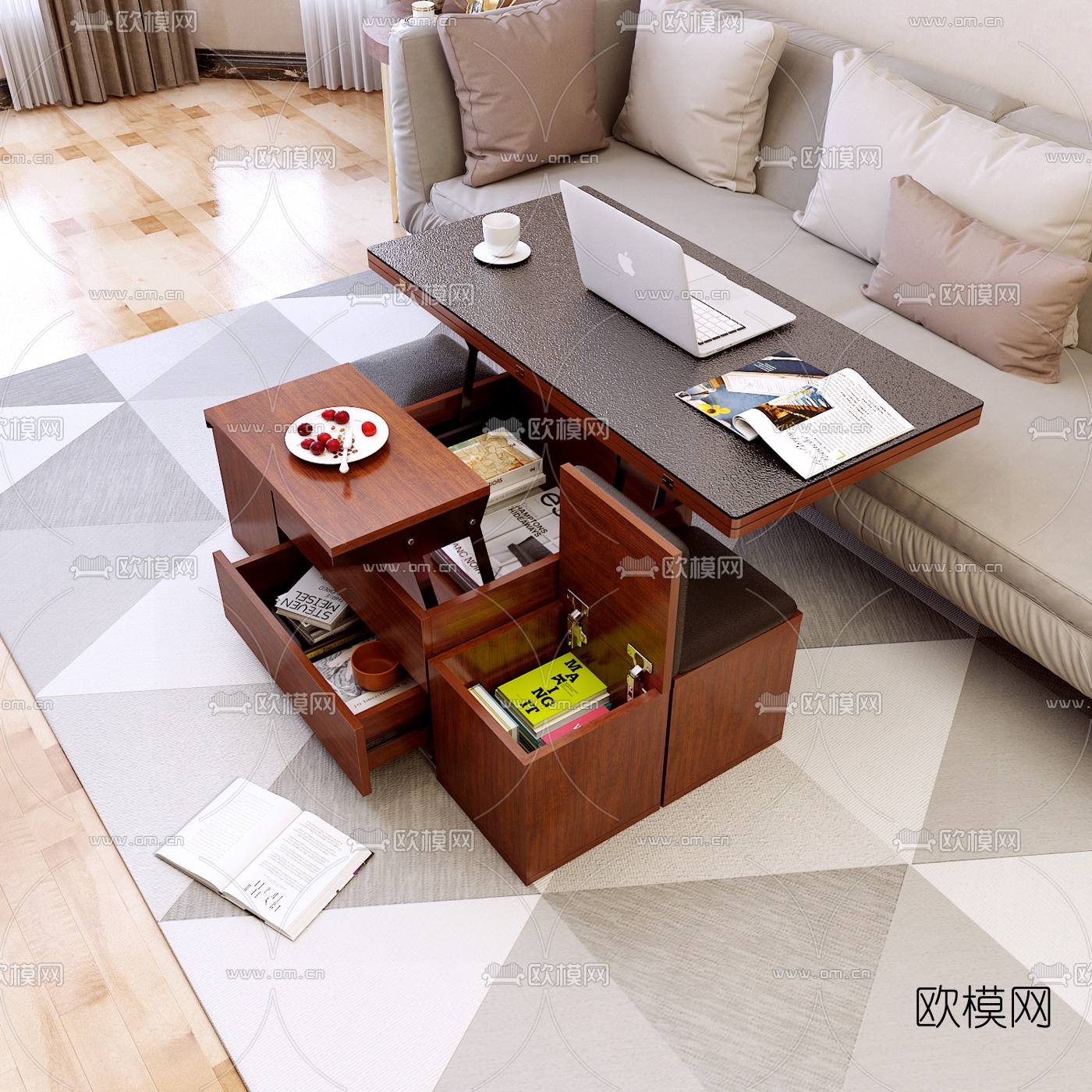 现代多功能升降茶几免费3d模型