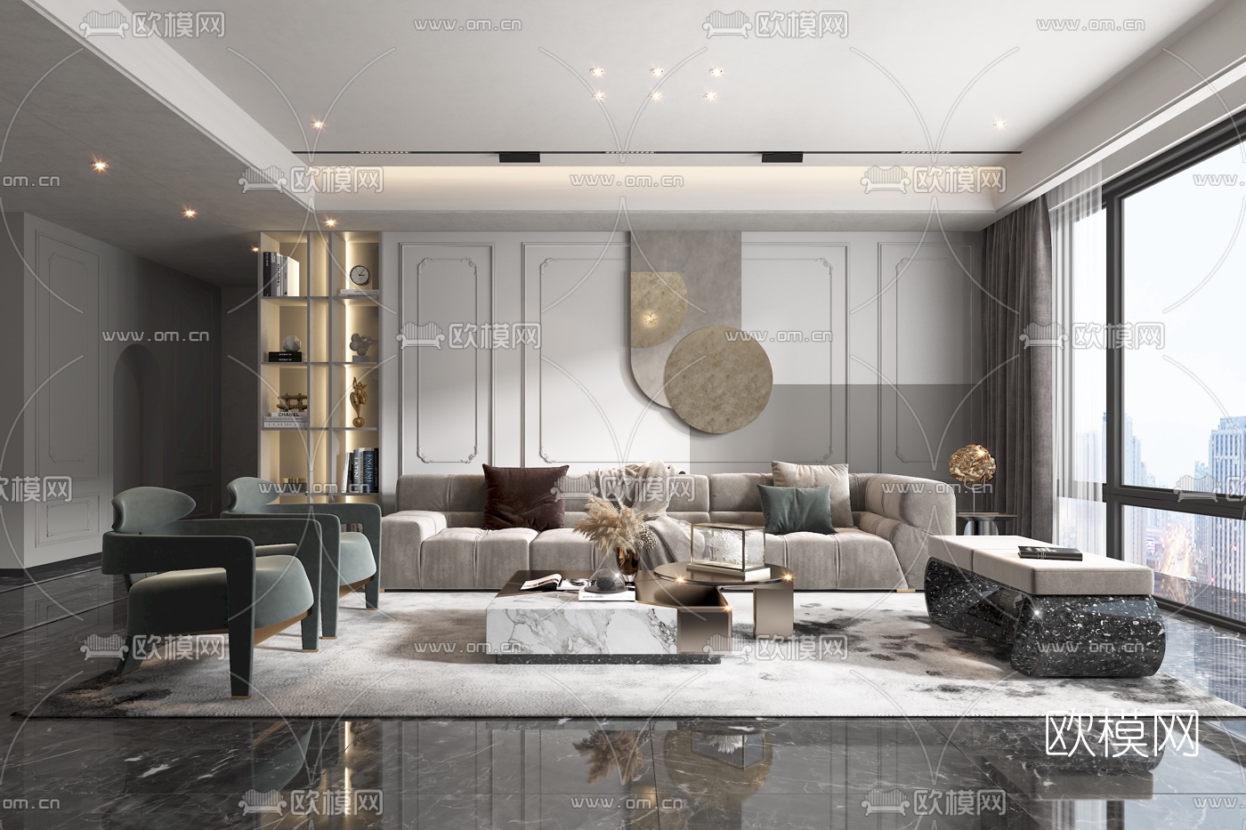 现代布艺沙发组合3d模型下载