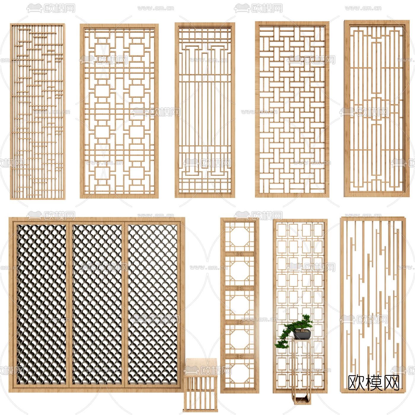 新中式镂空屏风隔断3d模型下载