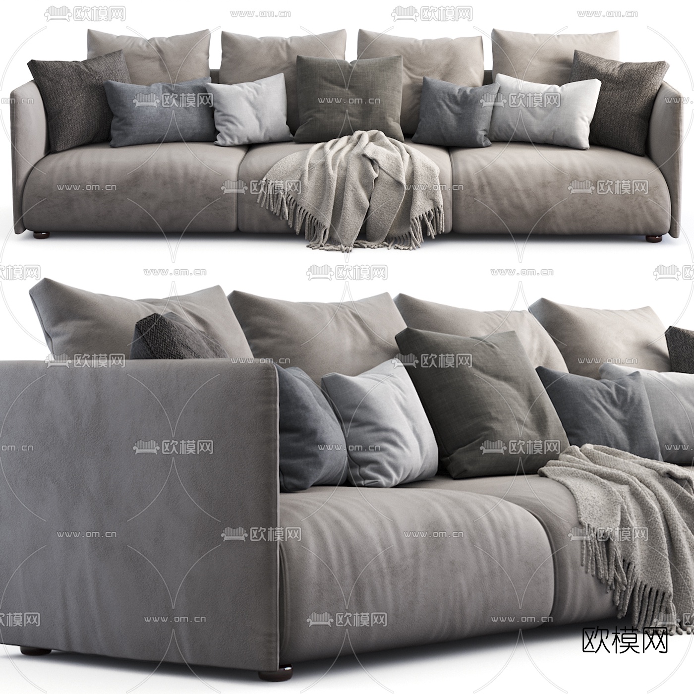 现代布艺多人沙发 三人沙发3d模型下载（渲染图3）