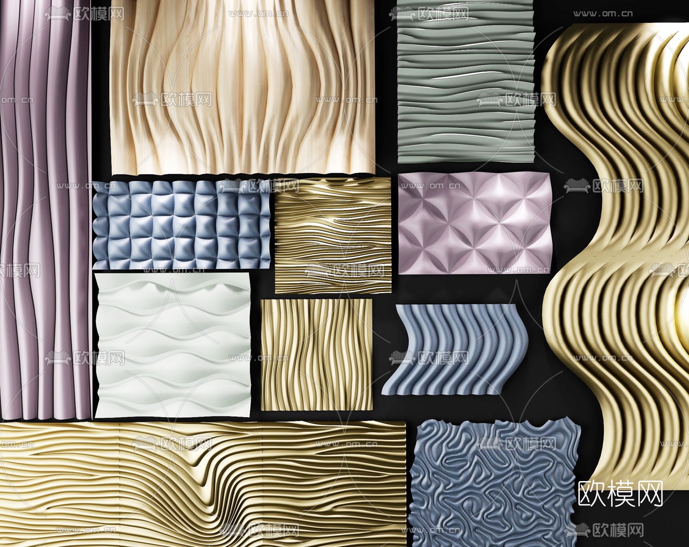 现代装饰板护墙板组合3d模型下载