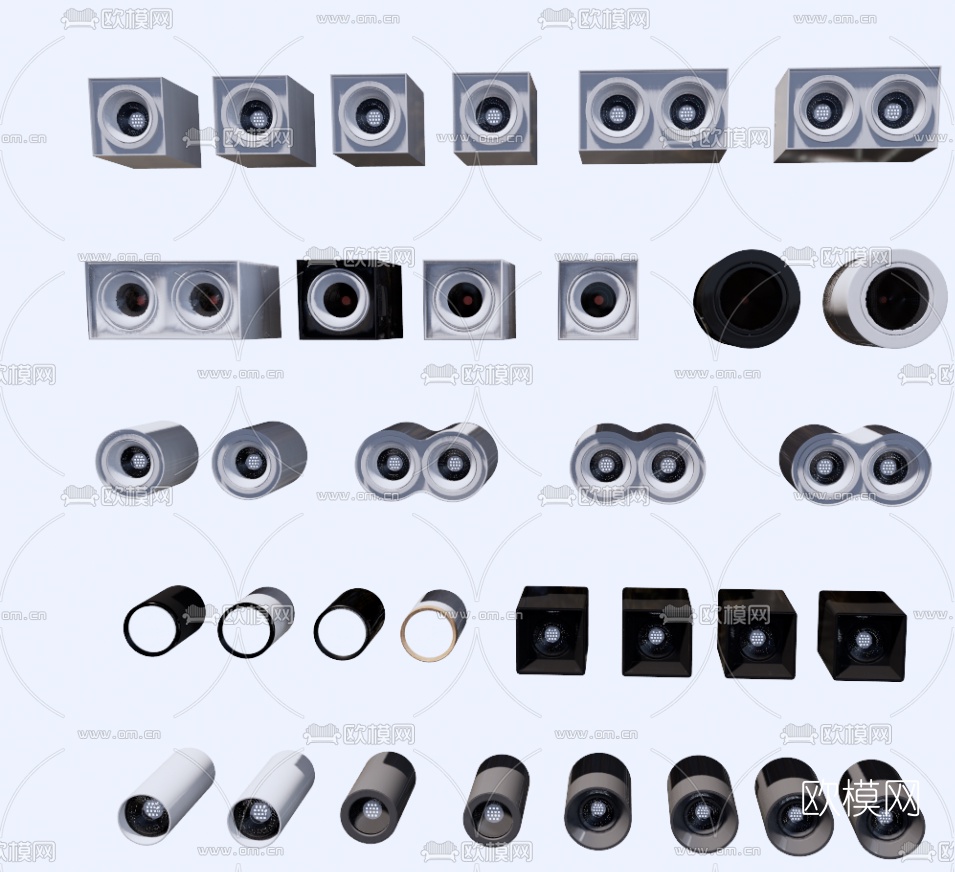 现代明装筒灯单双头射灯su模型下载（渲染图1）