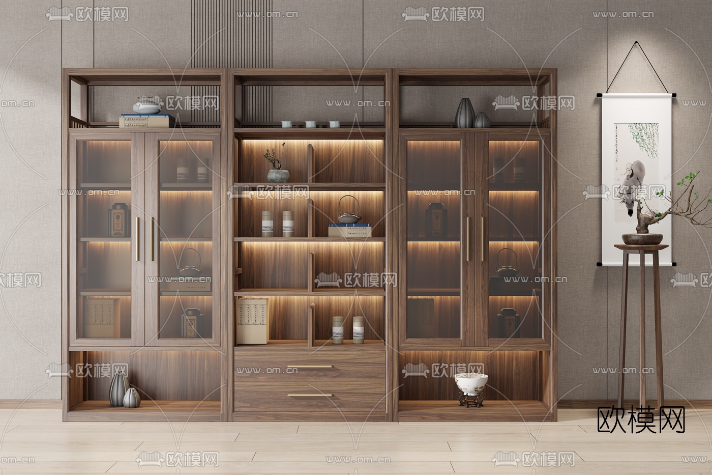 新中式书柜装饰柜3d模型