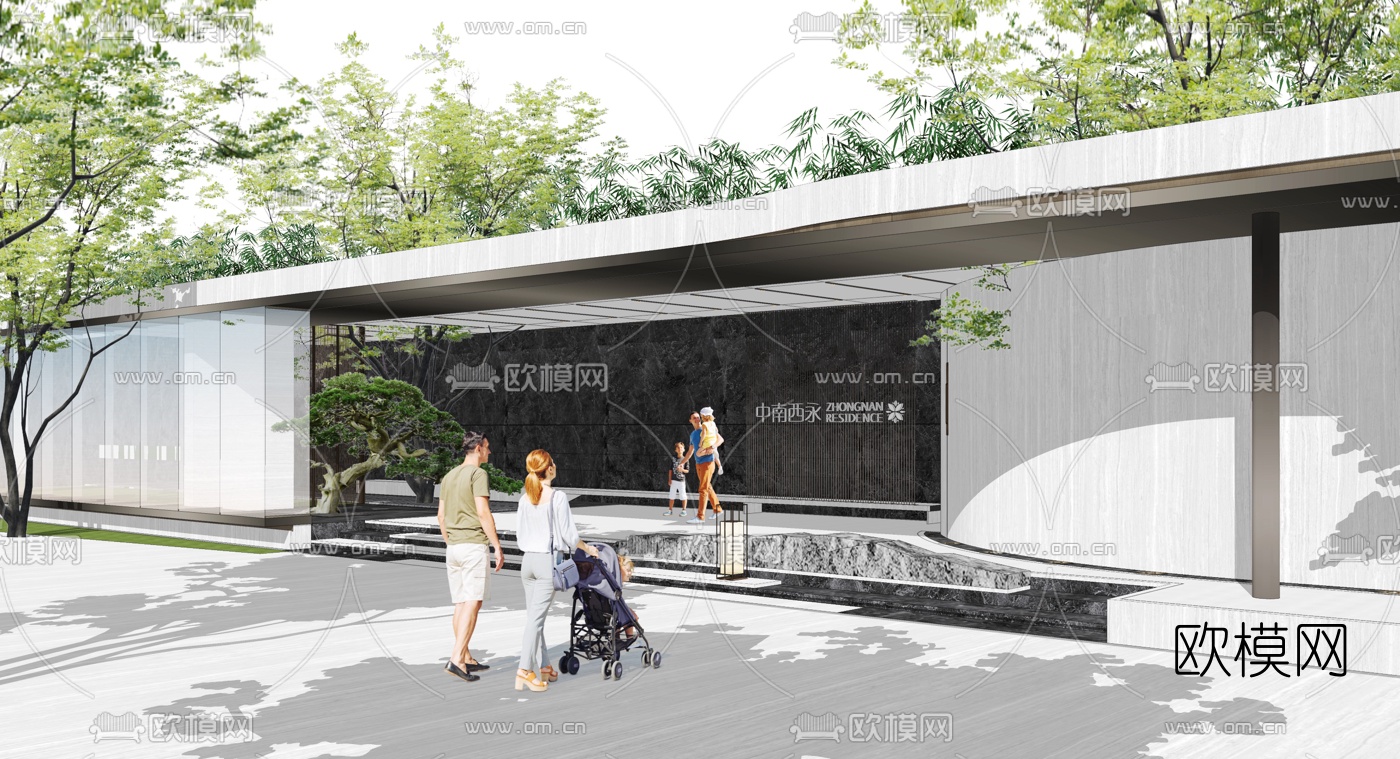 现代小区景观大门门头入口su模型