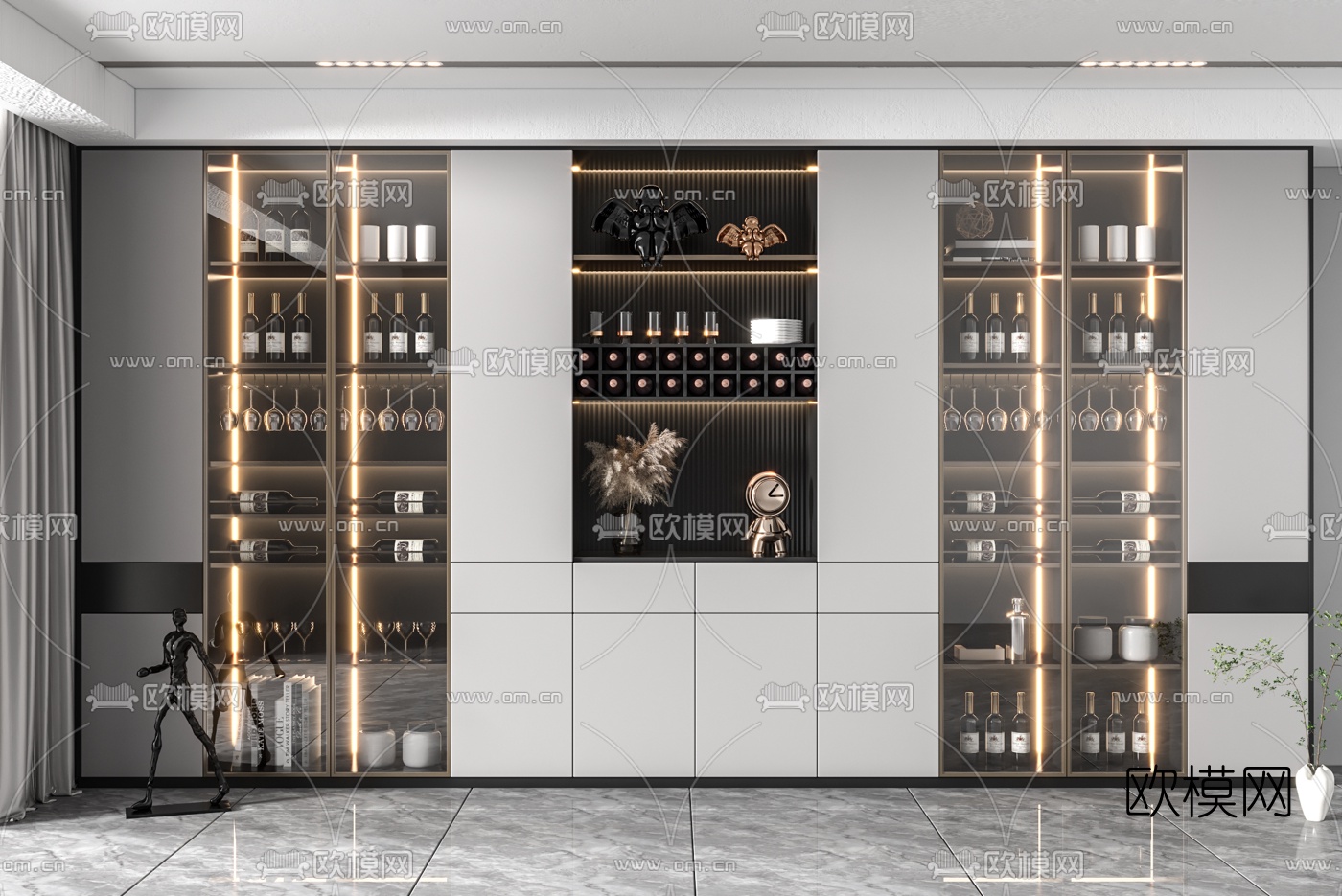现代轻奢酒柜su模型下载（渲染图1）