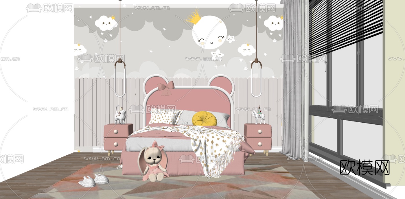 现代儿童床su模型下载