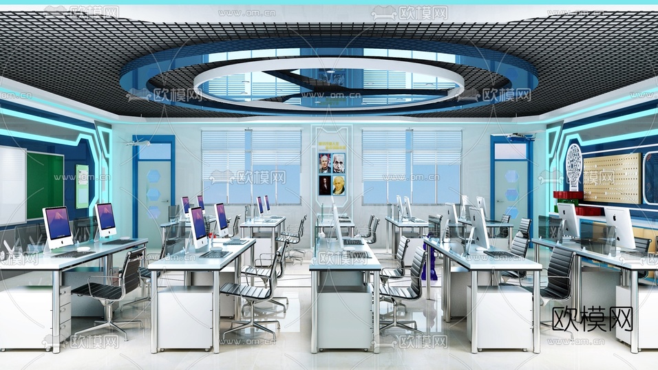 后现代学校电脑室3d模型下载(渲染图5)