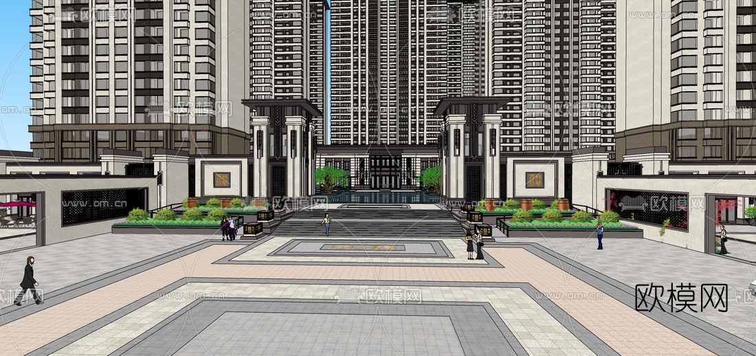 新古典高层公寓楼外观su模型下载