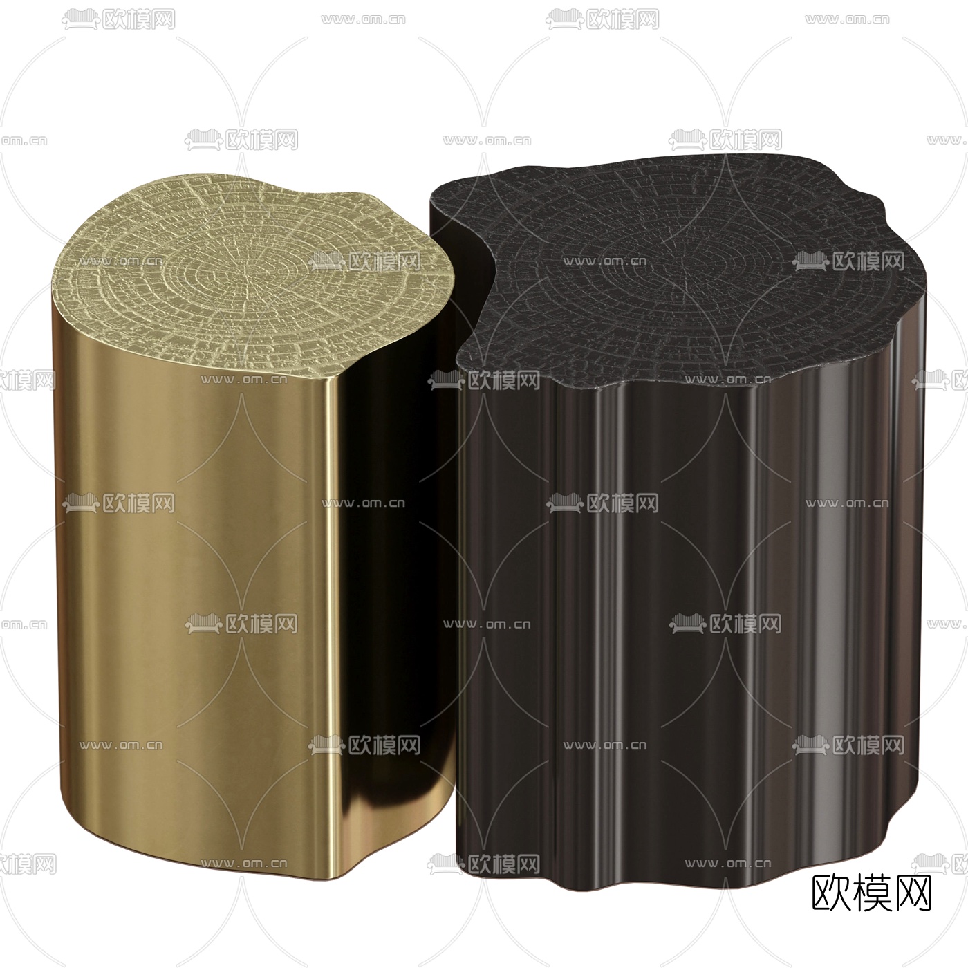 自然风木墩圆几边几3d模型下载（渲染图3）