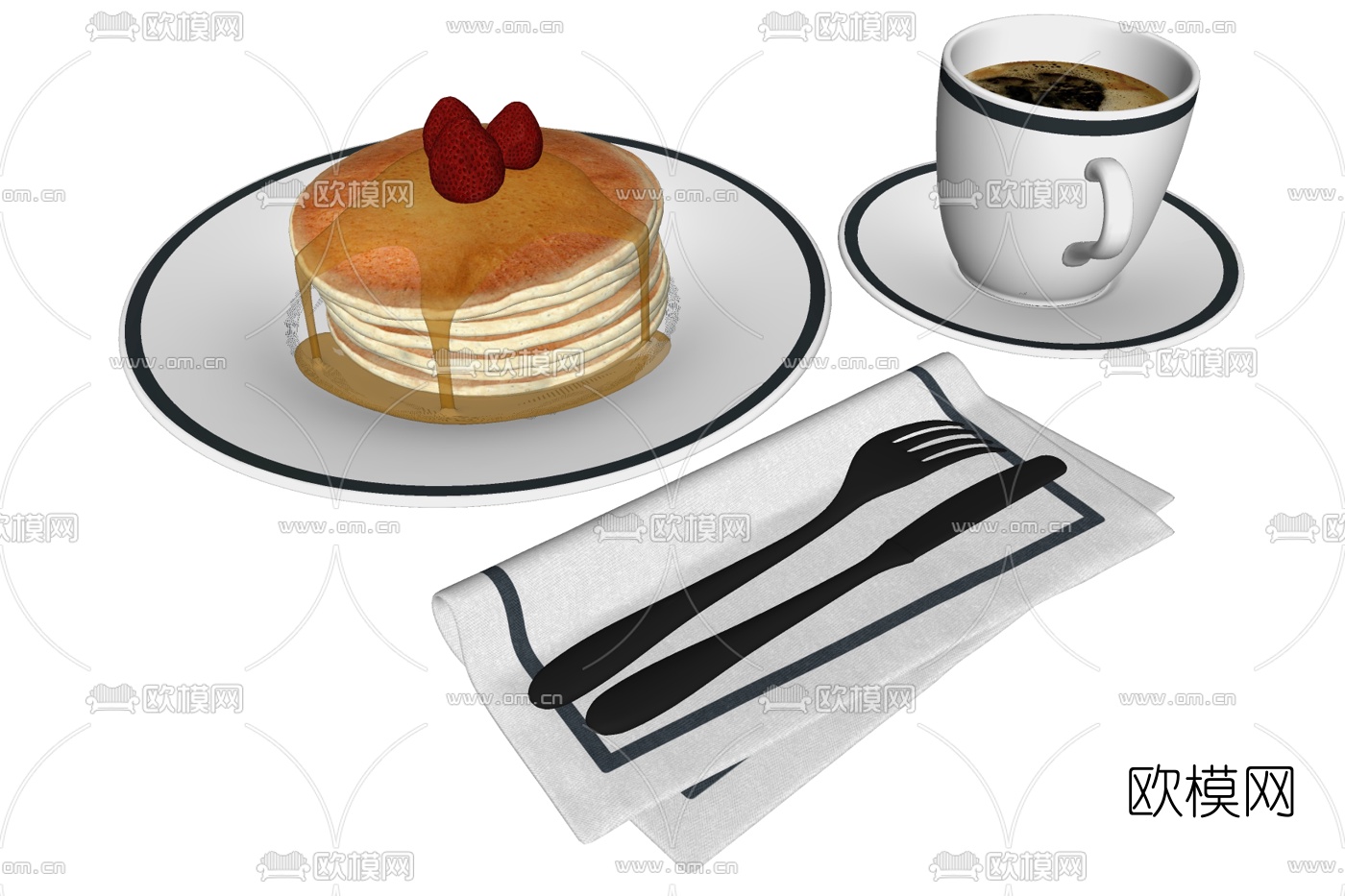 现代奶油蛋糕咖啡su模型下载