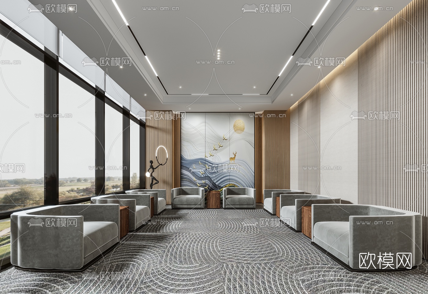 新中式酒店接待室会客室3d模型下载_ID10182834_3dmax免费模型-欧模网