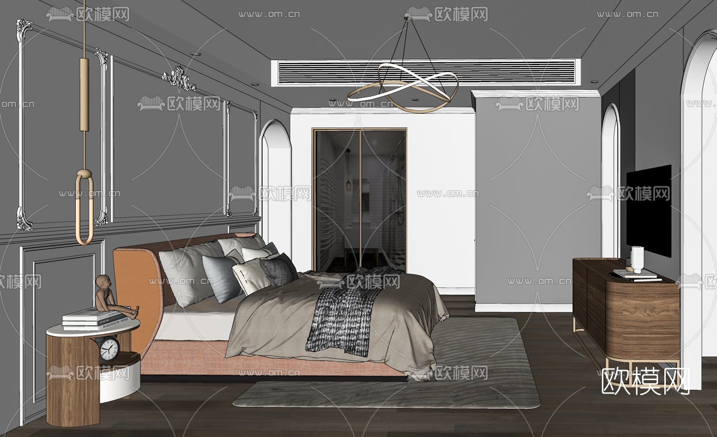 简欧卧室su模型下载