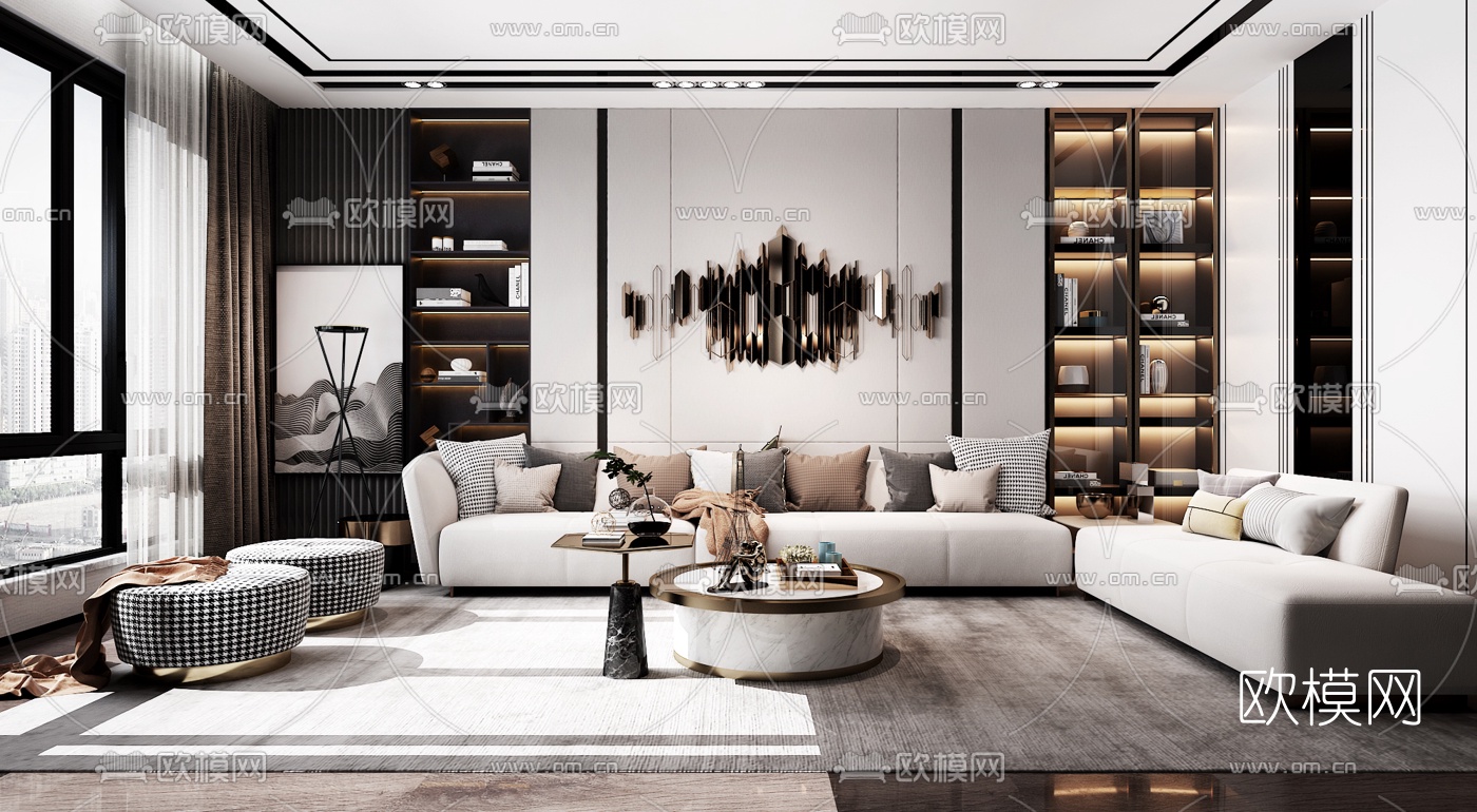 现代布艺转角沙发组合3d模型下载