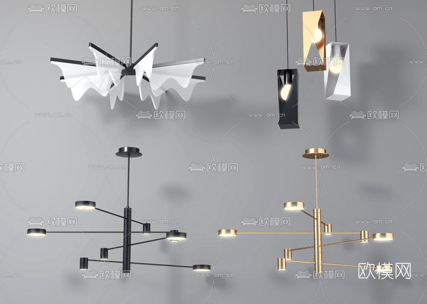 现代金属吊灯su模型下载（渲染图2）