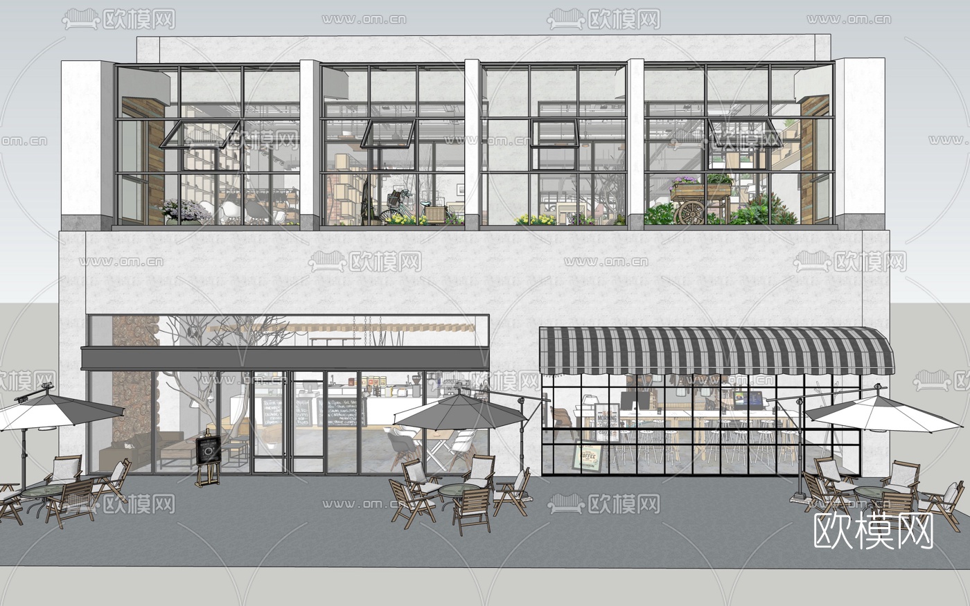 工业风咖啡厅su模型