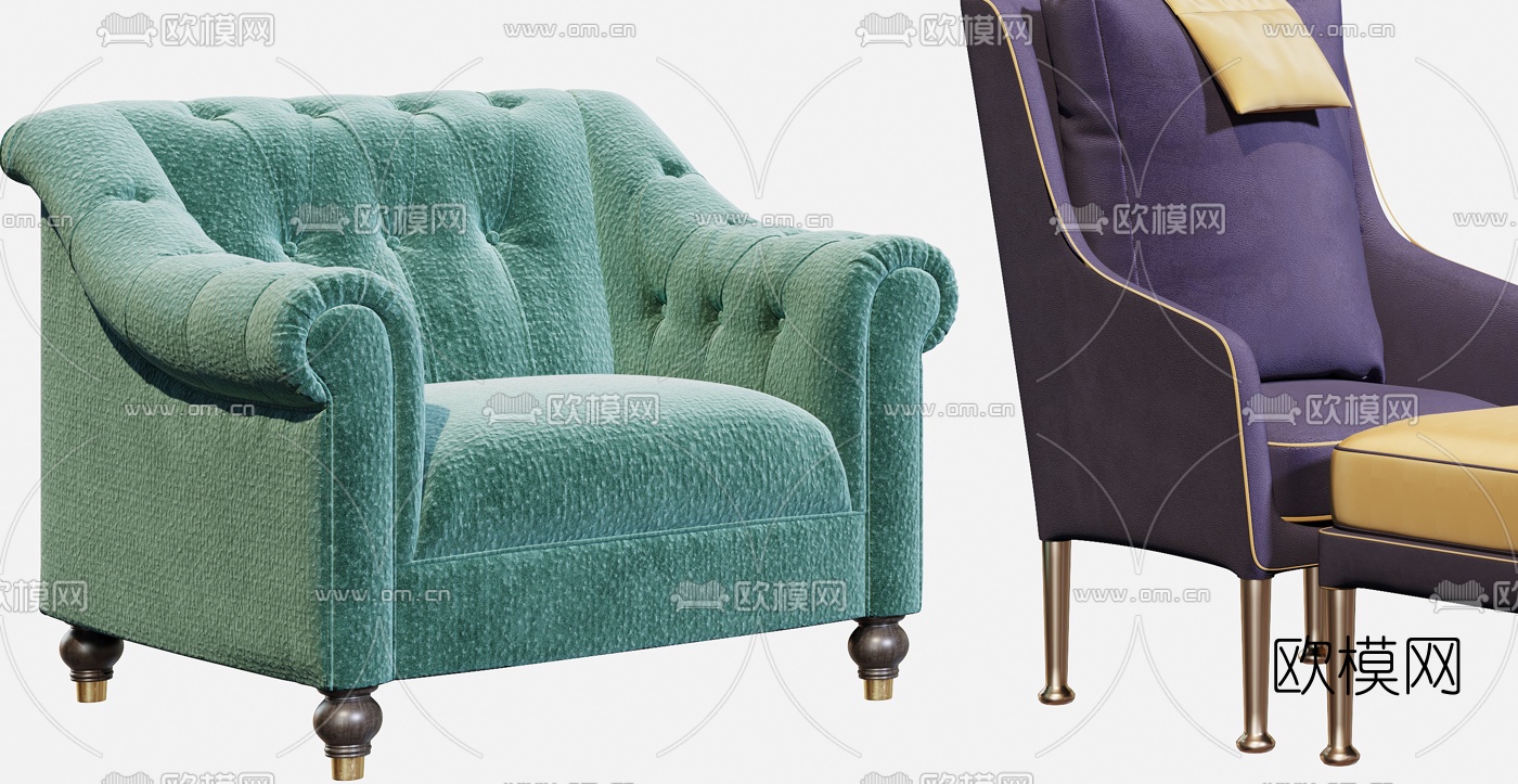 简欧布艺皮革休闲沙发3d模型下载（渲染图7）