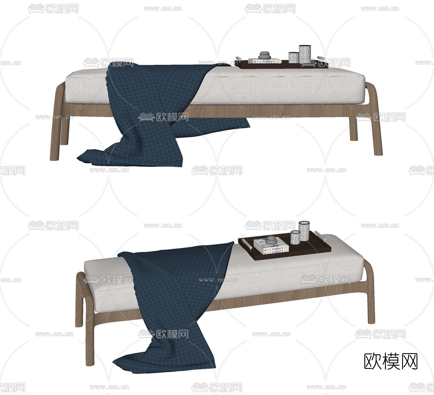 现代布艺床尾凳脚踏su模型