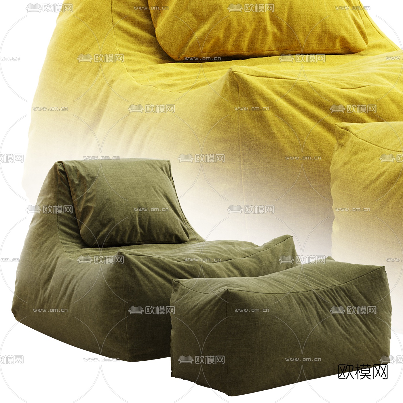 现代布艺懒人沙发3d模型下载（渲染图1）