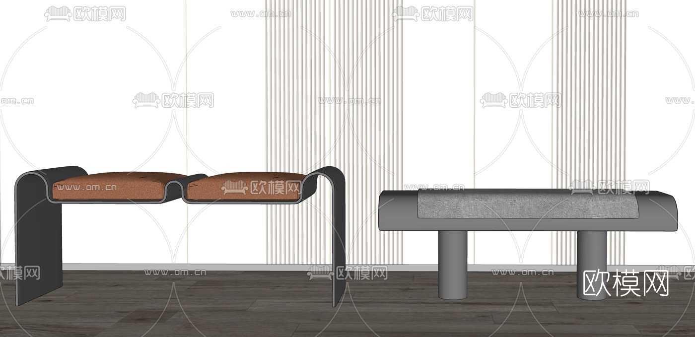 现代凳子床尾凳su模型下载（渲染图2）