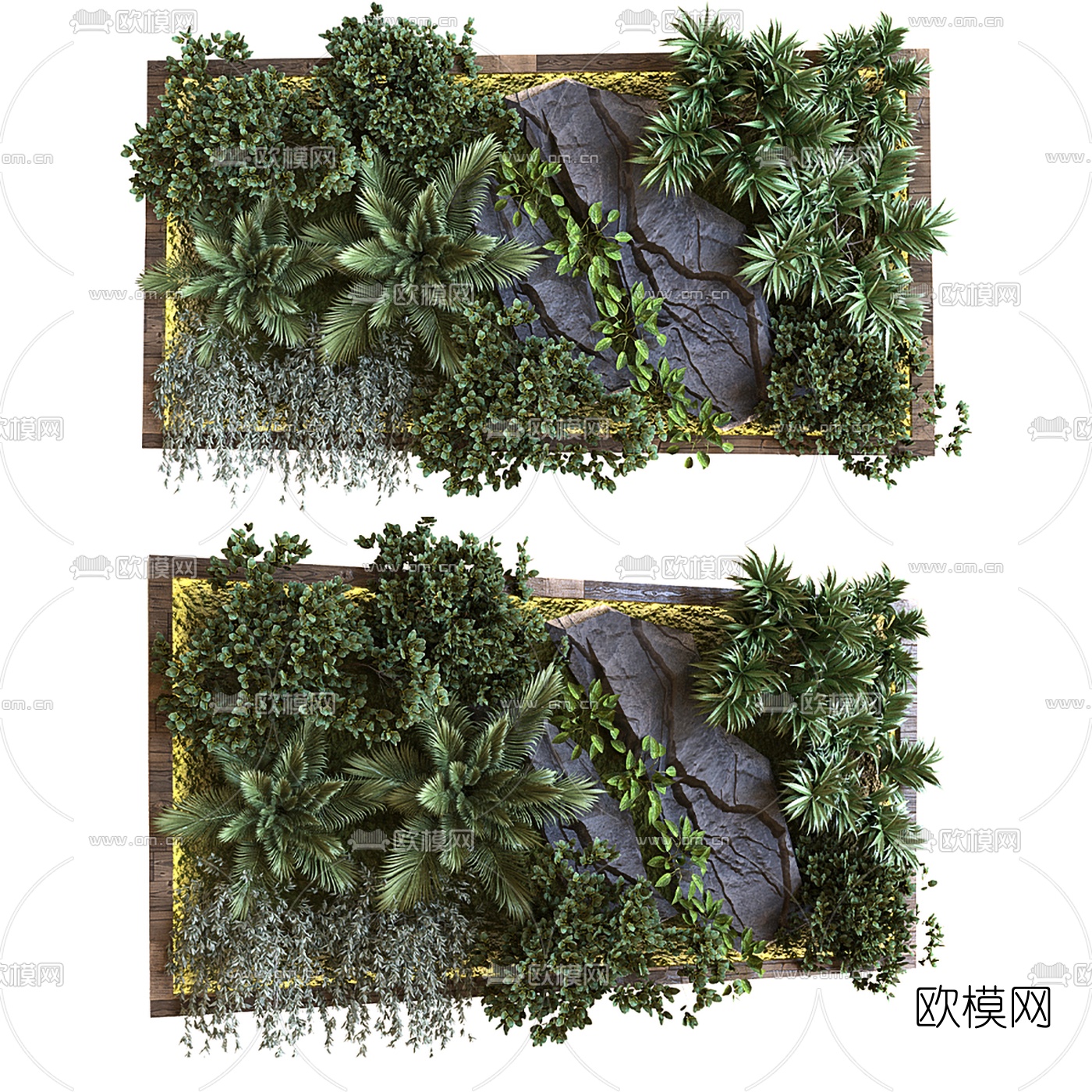 现代岩石壁植物墙3d模型