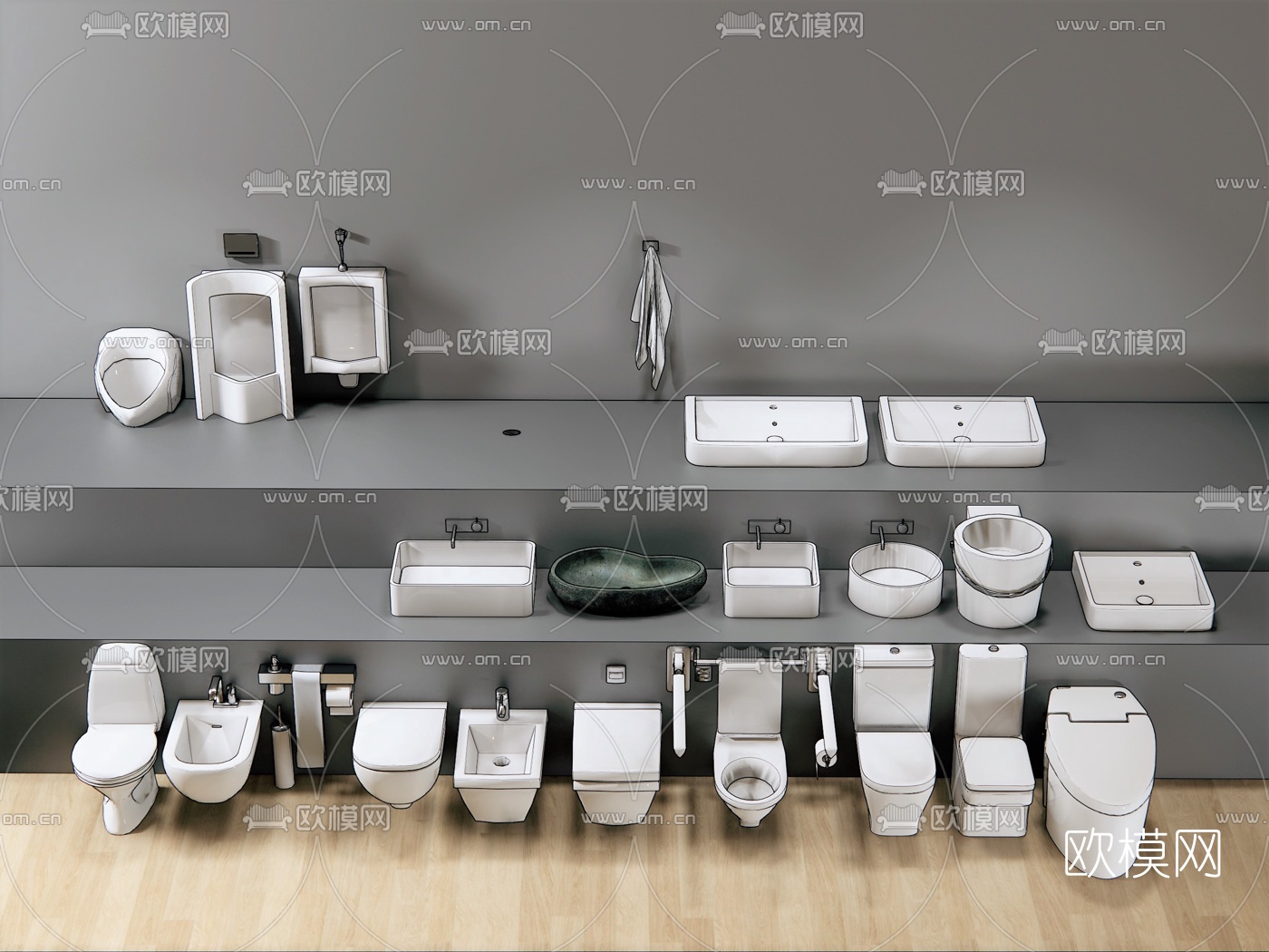 现代马桶小便器su模型下载（渲染图1）