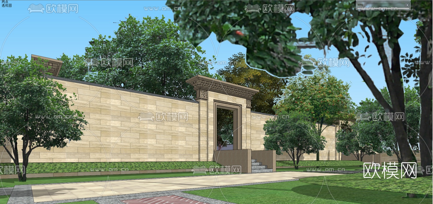 中式园林景观大门su模型下载（渲染图7）