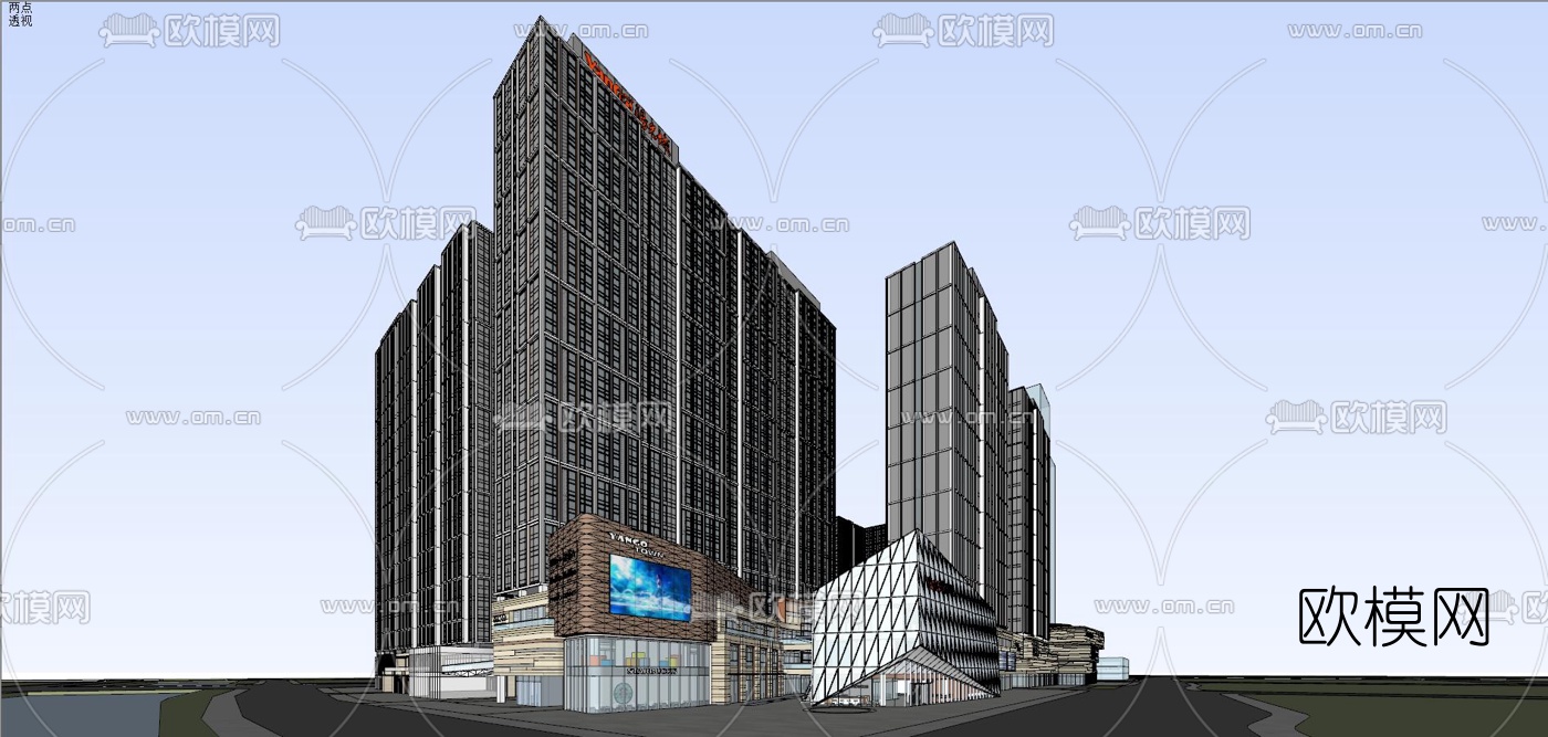 现代商业楼外观su模型下载（渲染图4）