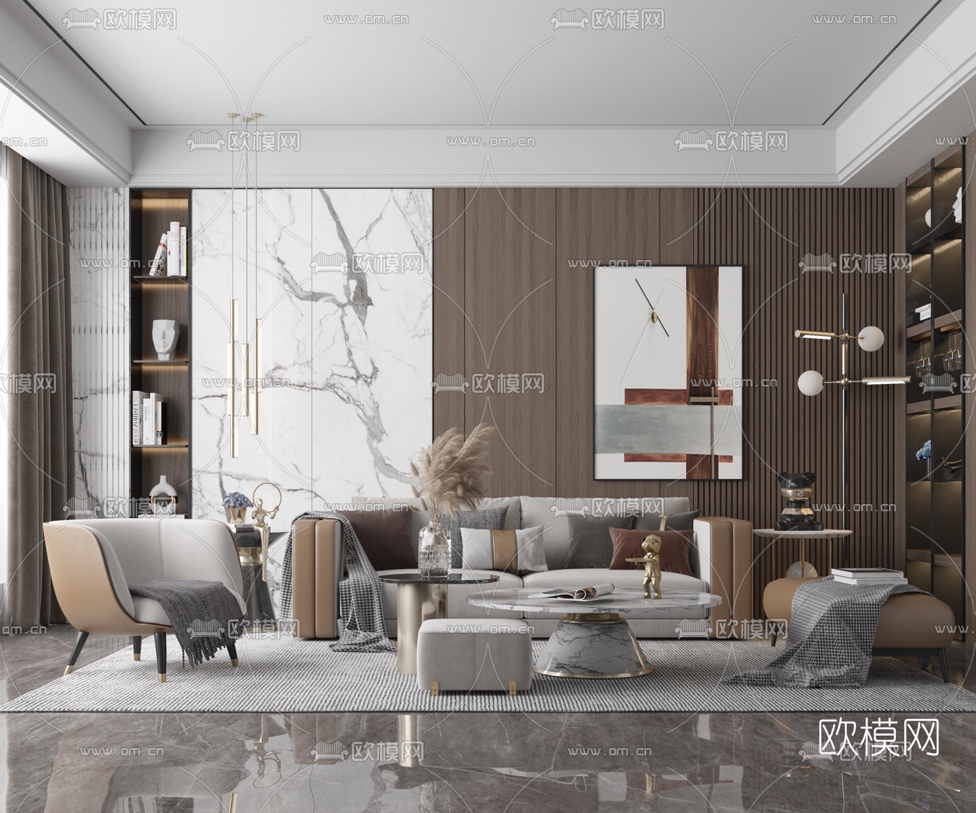 现代布艺沙发茶几组合3d模型