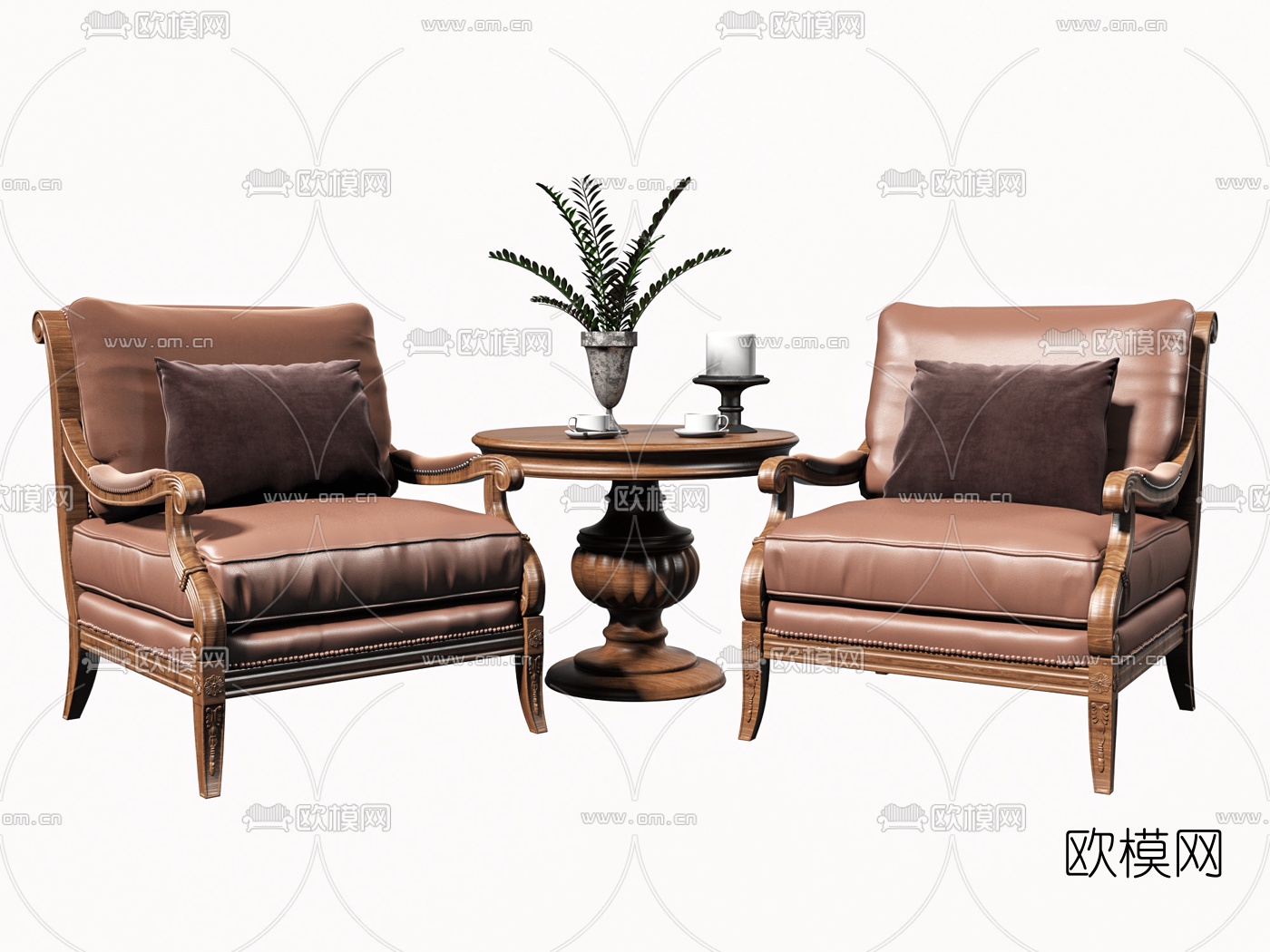 欧式皮革休闲椅3d模型下载（渲染图2）