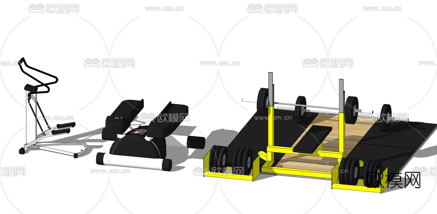 现代健身房健身器材su模型下载