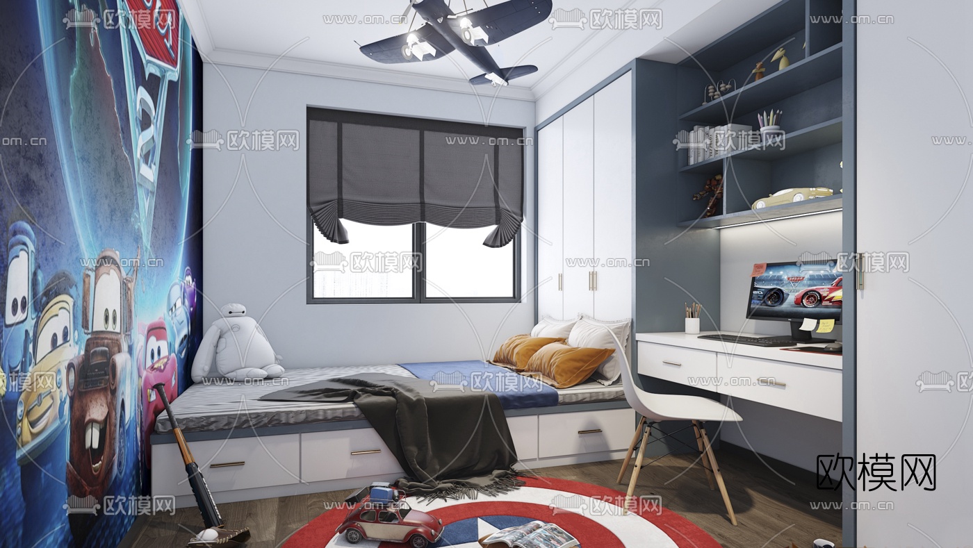 简美男孩榻榻米卧室3d模型下载
