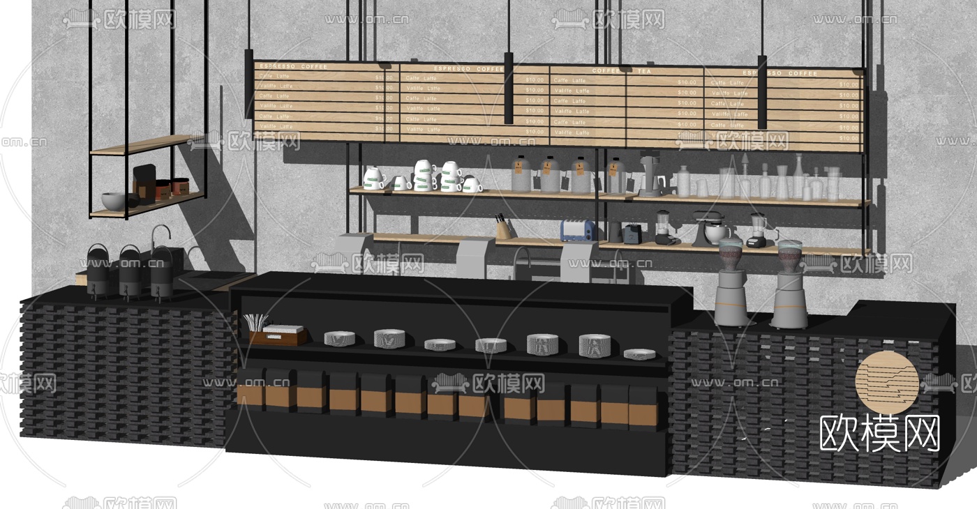 工业风吧台su模型下载（渲染图1）