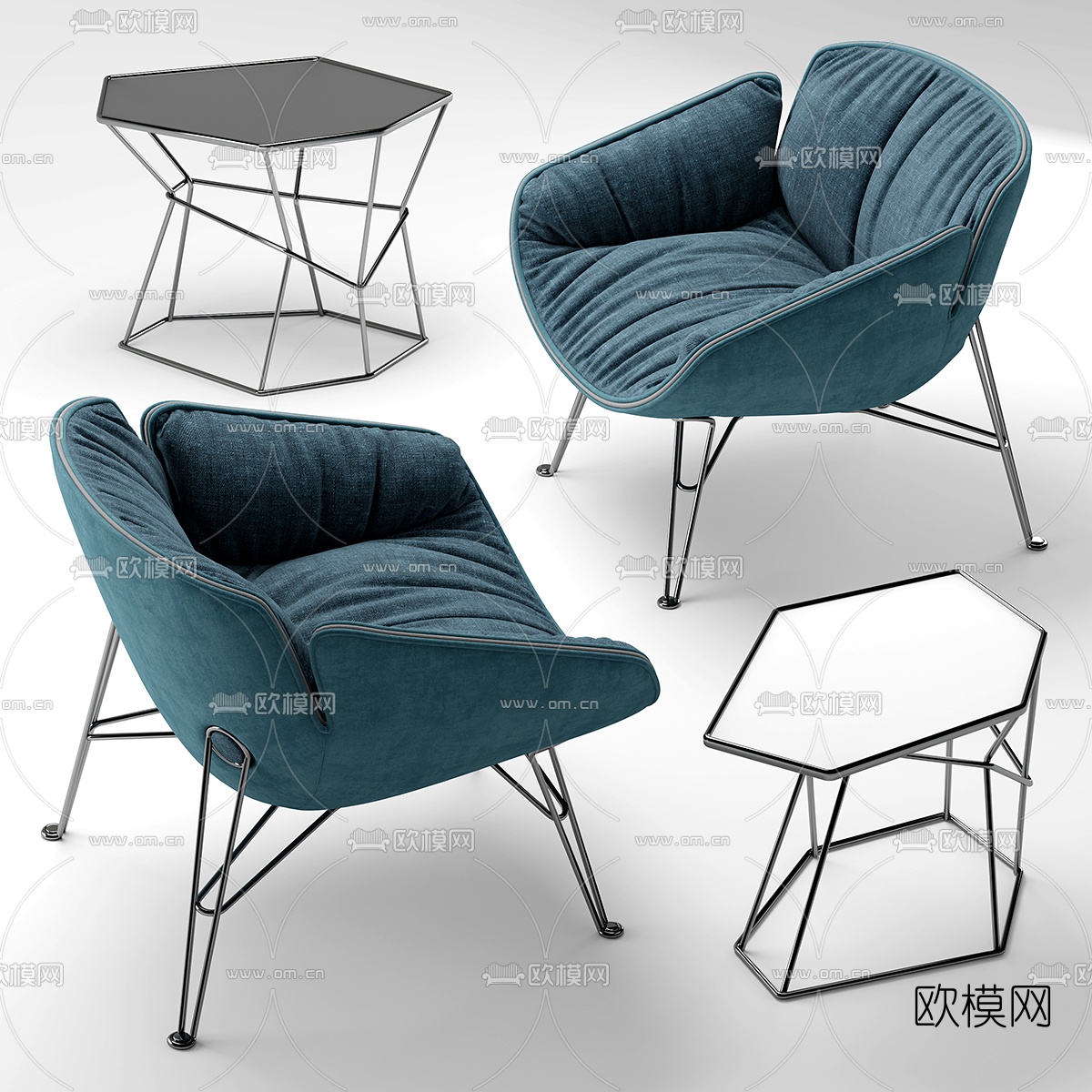现代布艺休闲沙发边几3d模型