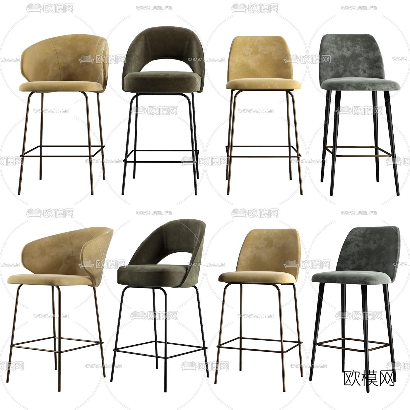 现代布艺吧椅3d模型下载
