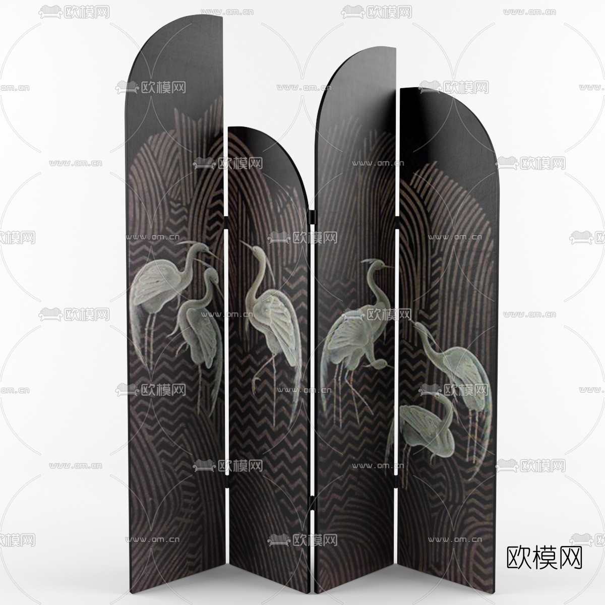 新中式仙鹤折叠屏风3d模型下载（渲染图1）