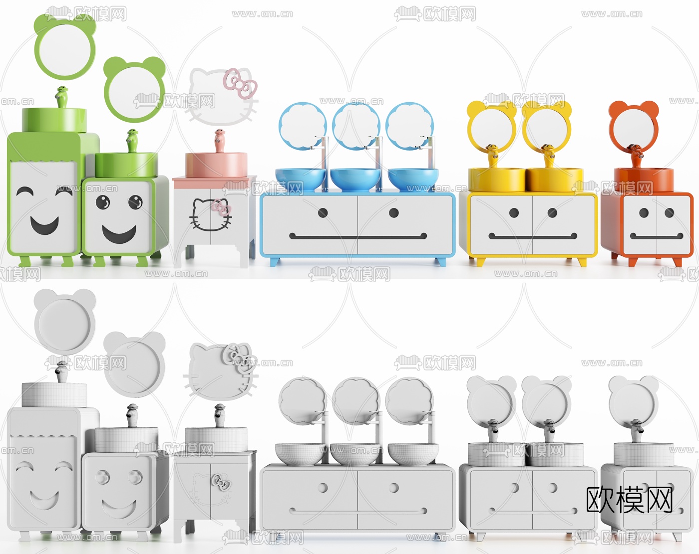 现代儿童笑脸洗手台浴室柜3d模型下载