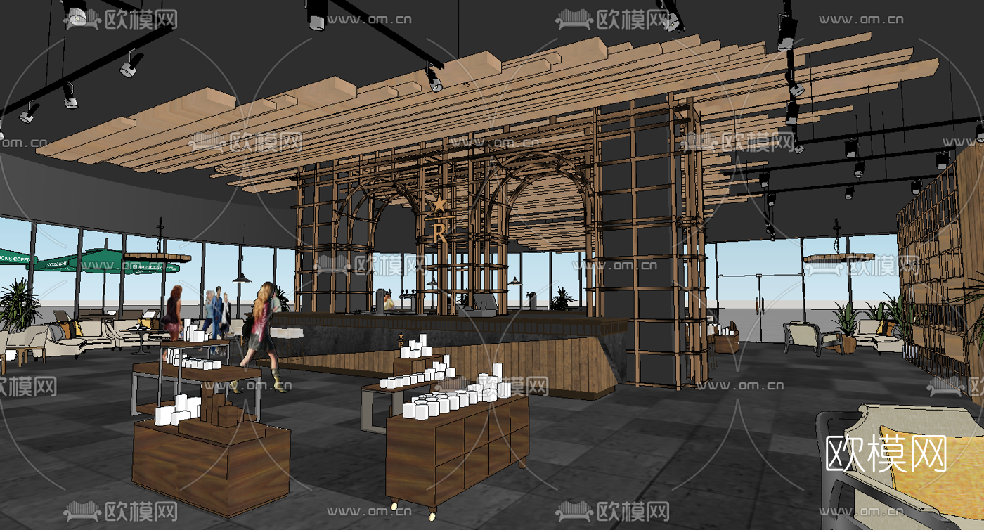 现代星巴克咖啡厅su模型下载（渲染图3）