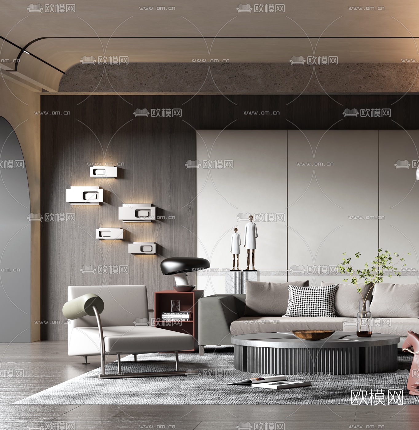 现代布艺沙发组合3d模型下载（渲染图2）