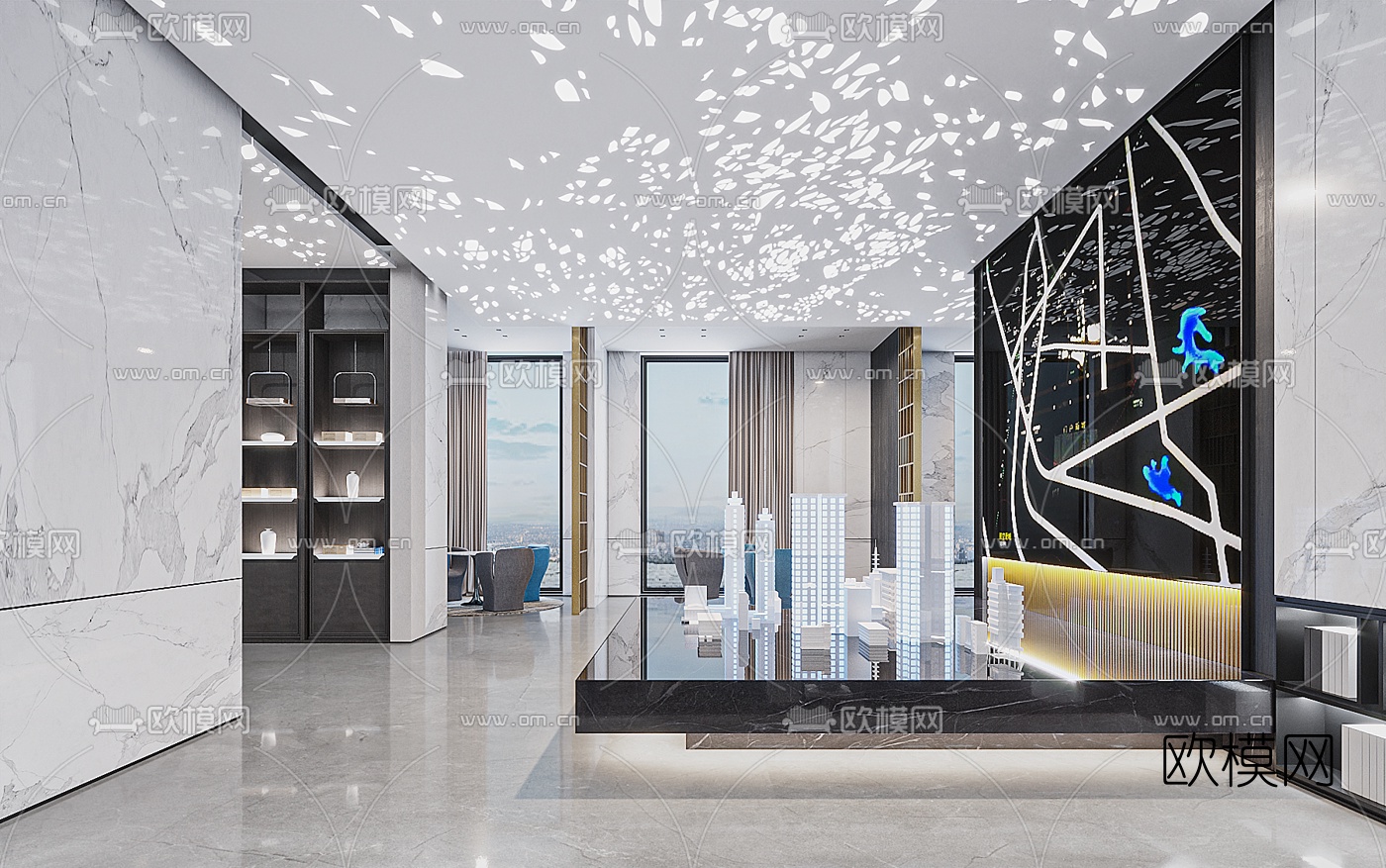 现代售楼处洽谈区3d模型下载（渲染图2）