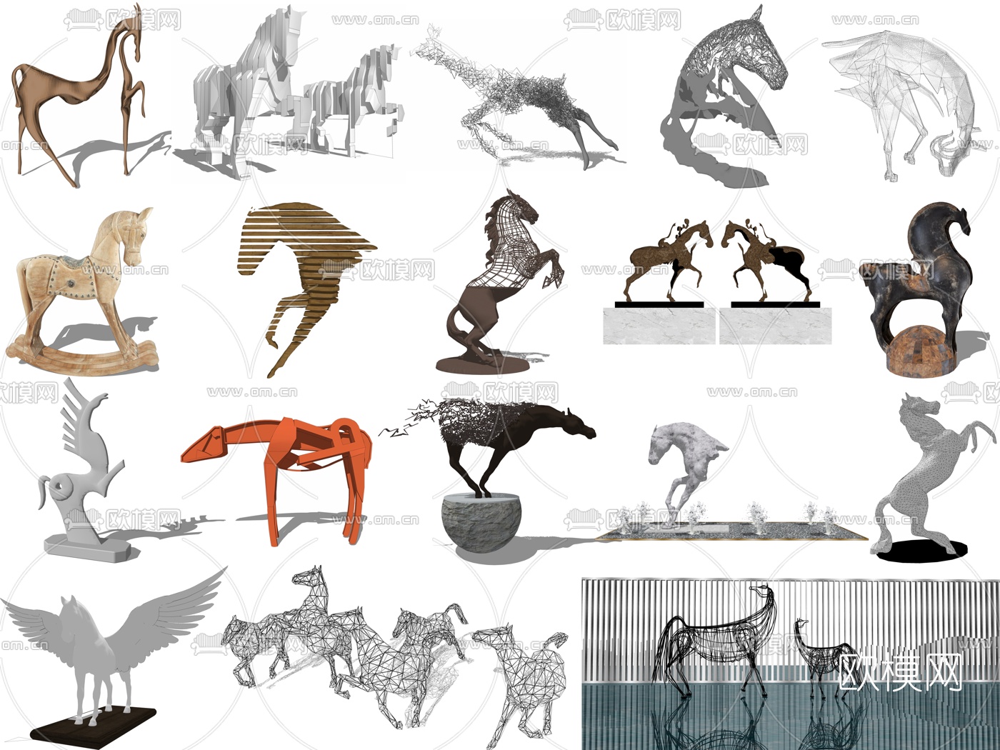 现代马雕塑su模型下载