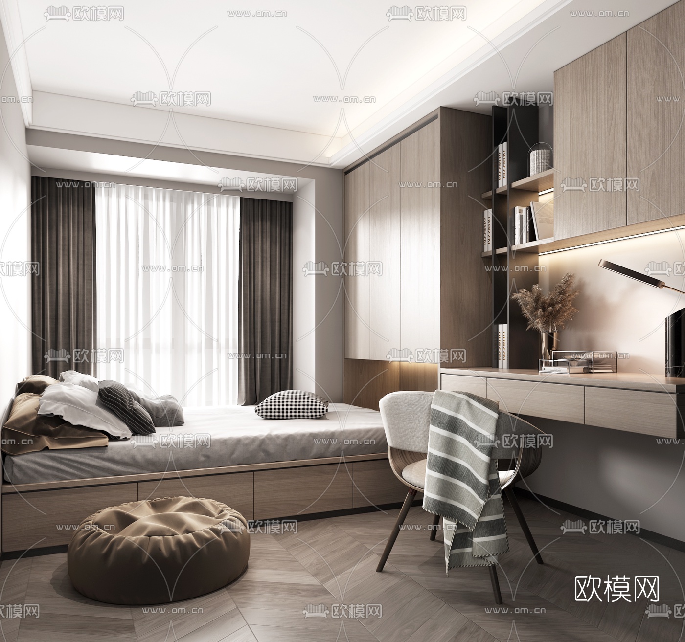 现代榻榻米书房3d模型