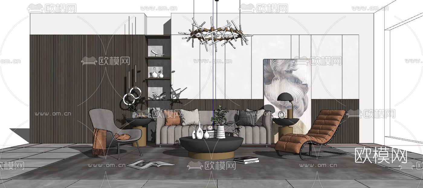 现代布艺组合沙发su模型下载（渲染图2）