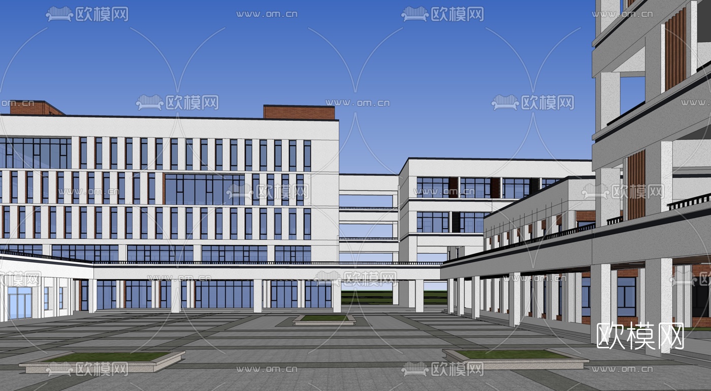 现代学校鸟瞰su模型