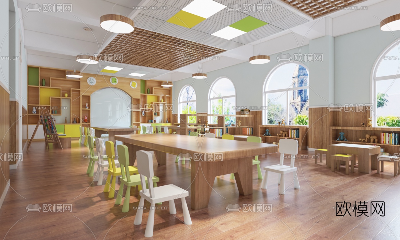 北欧幼儿园活动教室3d模型下载（渲染图2）