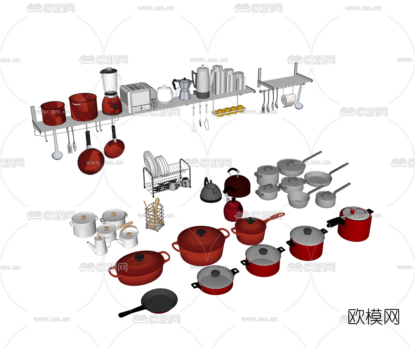 现代蒸锅煮锅炒锅su模型下载